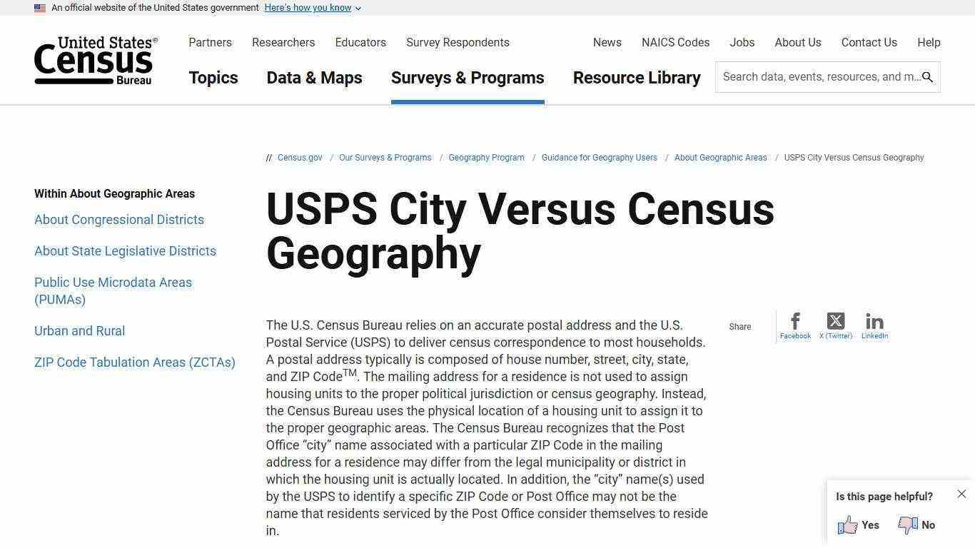 USPS City Versus Census Geography