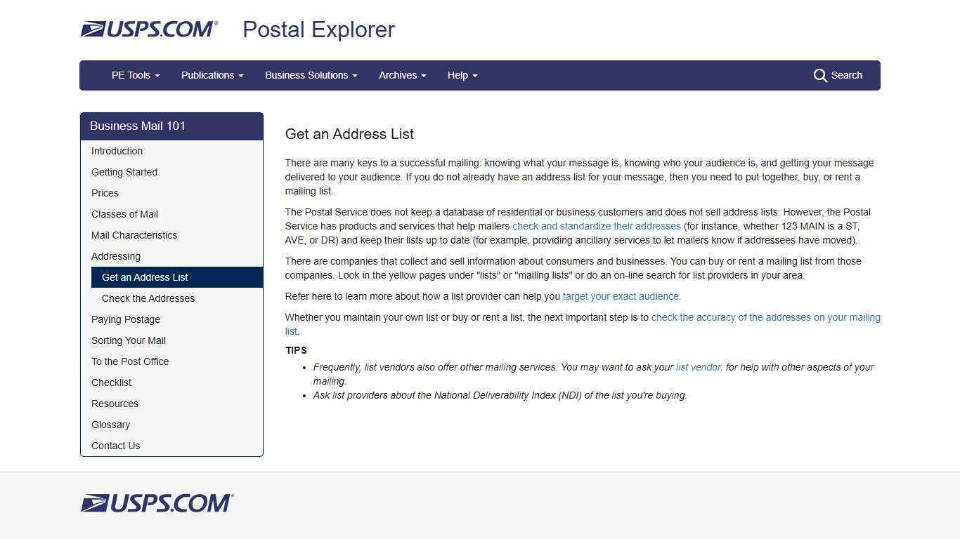 Get an Address List | Postal Explorer